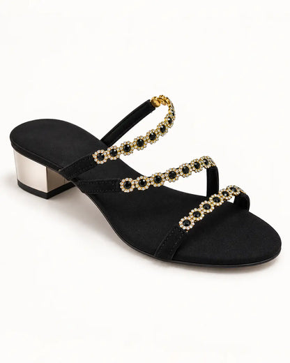 Embellished Low Block Heels