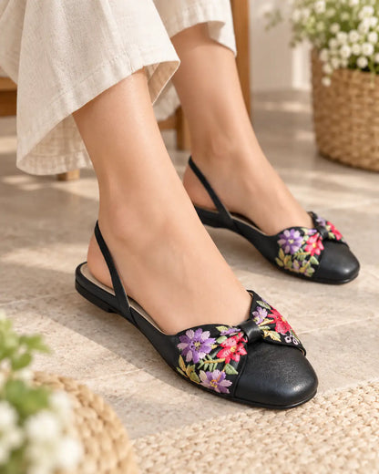 Embroidered Bow Mules